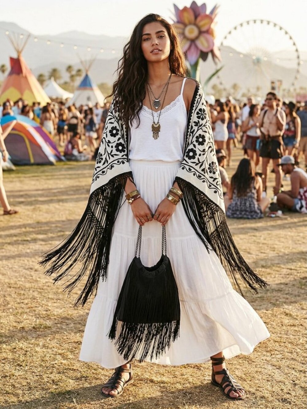 Zara Black Boho Fringe Shoulder Faux Leather Bag